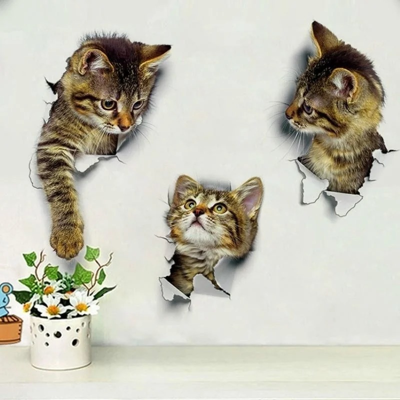3pcs 3D Cute Cat Self-adhesive - Pvc Panel Background のレビューと価格